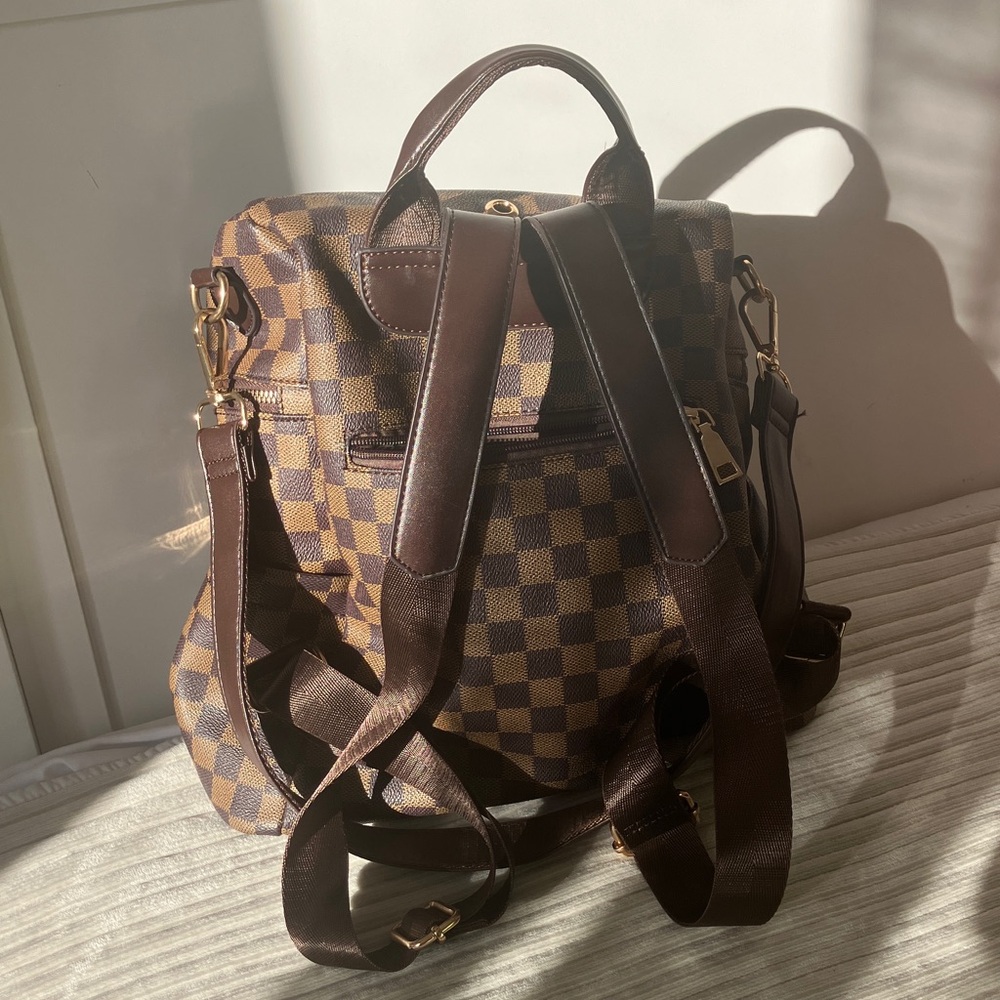 Checkered Brown Backpack - image 3